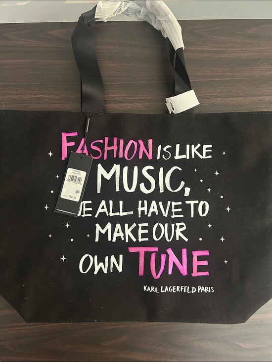 Karl Lagerfeld Handbags - Karl Lagerfeld Black Tote Bag with Pink & White Graphic Text